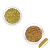 Σκόνη mirror για μονόχρωμο effect στα νύχια και σκόνη glitter χρυσή 02