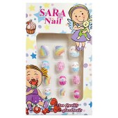 Νύχια ψεύτικα παιδικά για κορίτσι Sara nail ροζ και λευκο