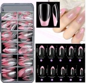 soft gel tips με ροζ γαλλική γραμμή σε σχήμα μπαλαρίνα 120 τεμάχια 