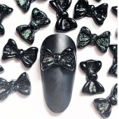 Μαύρο με glitter διακοσμητικό φιογκάκι νυχιών 3D σετ 10 τεμάχια